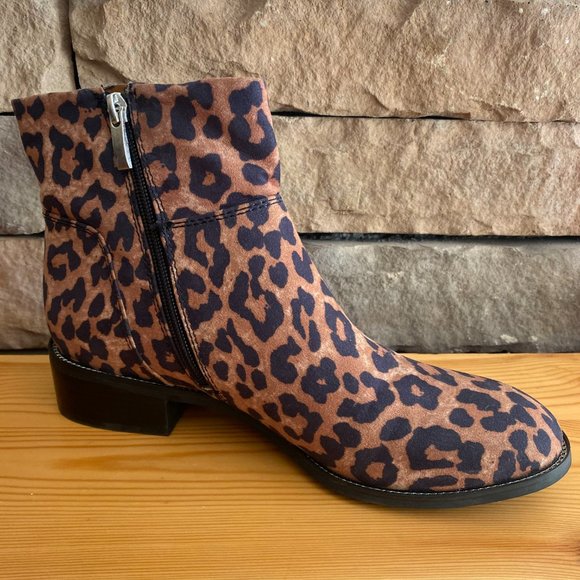 Franco Sarto Benny Ankle Bootie Camel Leopard Block Heel Size 8.5M - Picture 3 of 11